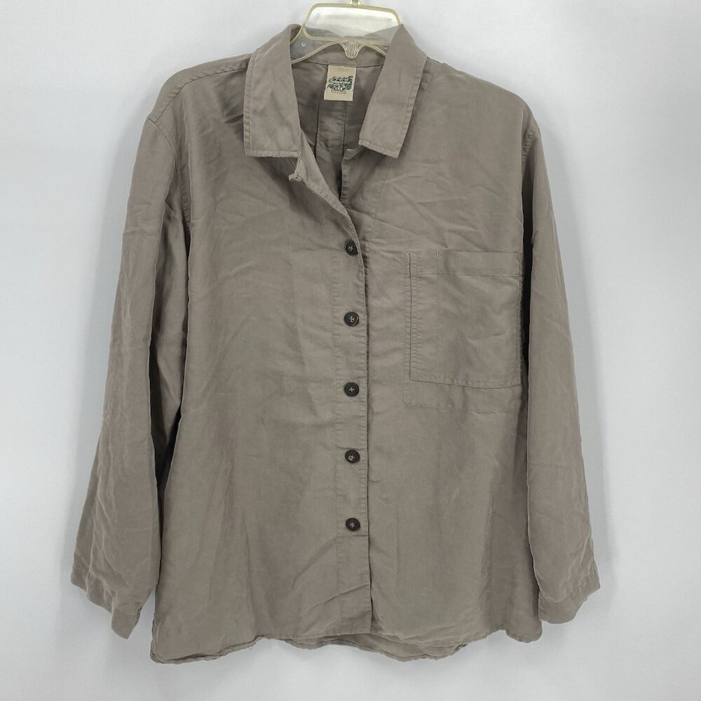 Royal Robbins Khaki Hiking Shirt Outdoors Rayon Long Sleeve Pocket Womens XL